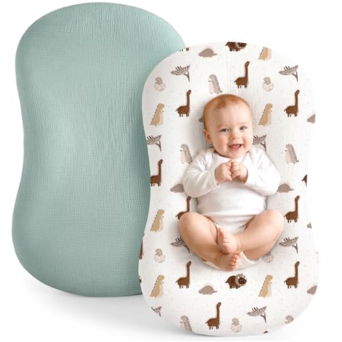Image of Termichy Baby Lounger Cover Muslin: Soft Cotton Slipcover for Snuggle Me Lounger - Removable & Machine Washable for Daily Use - Zipper-Free & Skin-Friendly for Newborn Girls and Boys