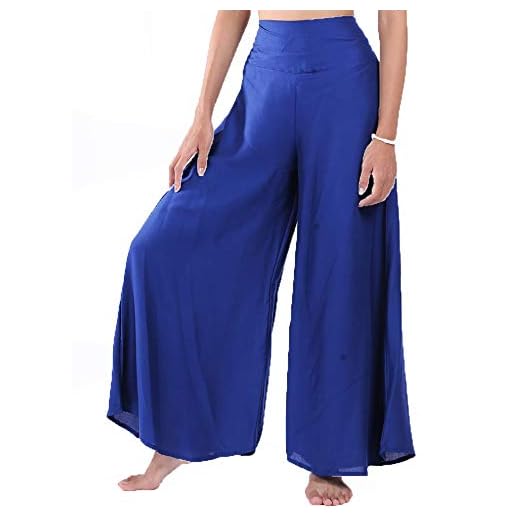 Lofbaz Mujer Pierna Ancha Palazzo Pantalones Yoga Hippie Harén fluir Pantalones - Color Sólido Azul - S
