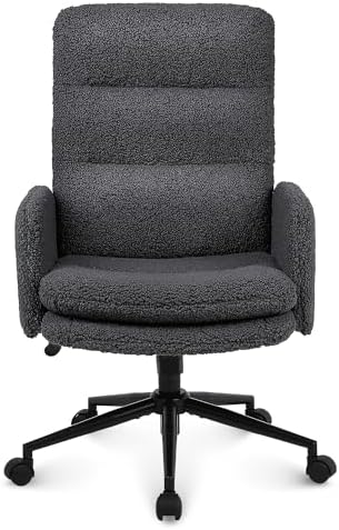 Youhauchair Schreibtischstuhl aus Kaschmir, hoher Rückenlehne, Dunkelgrau | Weiches Kaschmir-Material, 15 cm gepolsterter Sitz, bequem, verstellbare Höhe, Neigungsfunktion, 360-Gra