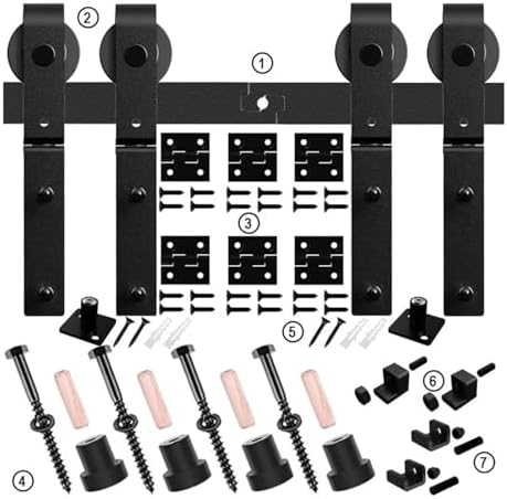 Heavy Duty 5FT Barn Door Hardware Kit, Sturdy Folding Sliding Track for 4 Doors, Easy Assembly Bifold Barn Door System, Durable & Reliable Home Improvement Solution