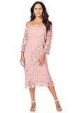 Roaman's Women's Plus Size Off The Shoulder Lace Dress - 16 W, Soft Blush