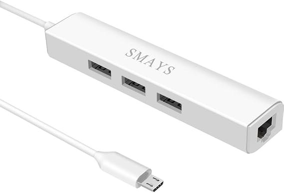 Wired Ethernet Adapter for Fire Stick Basic/2nd/4k/Lite/Cube, Google Chromecast Ultra, Tivo Stream 4K - Micro USB OTG Cable, 3 USB 2.0 Hub with Power DC