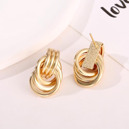 Chunky Gold Statement Earrings - Trendy, Fashion Knot Geometric Drop Dangle Earrings - Minimalist Gold Jewelry for Women4