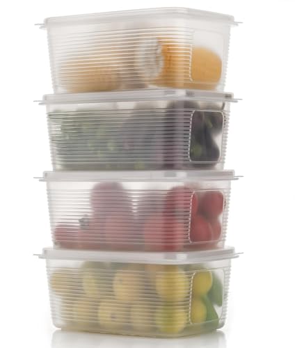 Image of TASMAX Fridge Storage Boxes, Plastic Fridge Containers, Fridge Accessories Items, (RECTANGLE FRIDGE CON(1800ML) 4PCS)