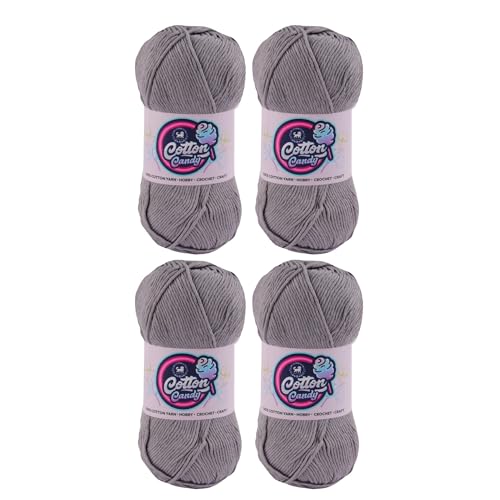 Image of NESTNHAVEN Cotton Candy 100% Cotton Yarn - (100g, 185 Meters) - Luxury Yarn for Crochet, Amigurumi, Embroidery, Toys, Garments, Flowers and Hobby, Projects. (Grey) | (400 Gm)