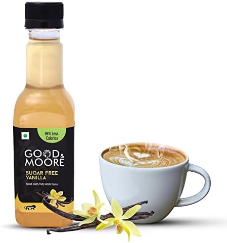 GOOD&MOORE Sugar free Vanilla Coffee Syrup | For Coffee, Milkshake, Frappe, Cold-coffee, Pancakes and more | Diabetic Friendly | Concentrated Syrup | Ready to mix | Premium Syrup | 250ml