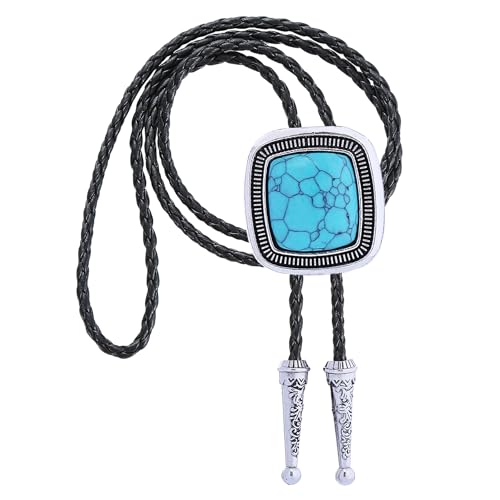 Image of Turquoise Bolo Tie for Men, Leather Braided Necktie Western Cowboy Bola Tie Costume Accessories for Men Women