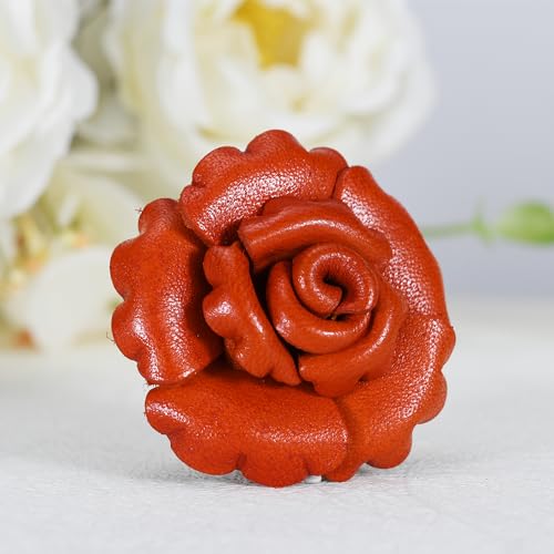 Image of AeraVida Enchanted Genuine Leather Rose Blossom Brooch Pin & Hair Clip | Floral Handmade Accessory for Women | Colorful Pink, Yellow, or Orange Flower Pin for Hair, Dress, or Lapel