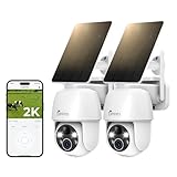 CAMSTRO 2 Pack Solar Surveillance Camera Wireless Outdoor, Battery-Powered Camera for Home Security, 360°Pan & Tilt, 2K Color Night Vision, Two-Way Audio, IP66, Alexa/Google Assistant, 2.4Ghz Only
