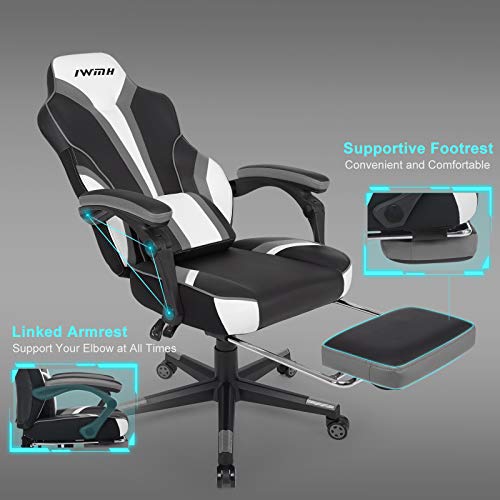 Sedia da Gioco da Corsa Sportiva, Ergonomica da Ufficio Con Schienale Alto, Cuscino Lombare Messaggiante, Girevole Con Poggiapiedi (Grigio) - Sedia gaming - Immagine 6