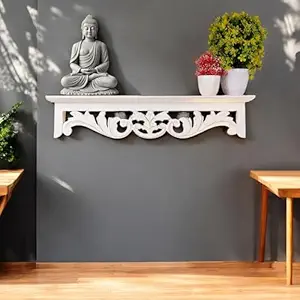 THE URBAN STORE Decorative and Handcrafted Wall Shelf for Living Room,Study,Bathroom or Kitchen in Distressed White Finish - 60cm x 15cm x 13cm
