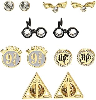 Claires Harry Potter Earrings 6x Pairs of Studs | Harry Potter Gifts for Girls, Women, Adults and Kids | Golden Snitch, Platform 9 3/4, Deathly Hallows, Harry's Glasses & Scar