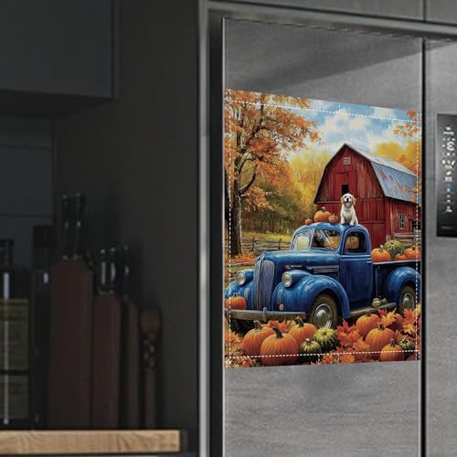 Image of Dishwasher Magnet Cover,Blue Truck Dishwasher Cover Magnetic Pumpking Leaves Home Appliances Refrigerator Decorative 23 inch x 26 inch