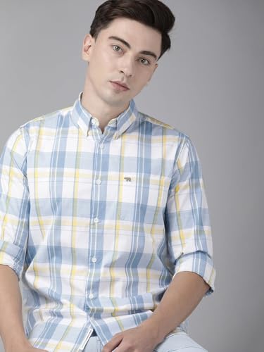 Image of THE BEAR HOUSE Men's's Checked Slim Fit Casual Shirt | Blue | TBH-SFERA-BL