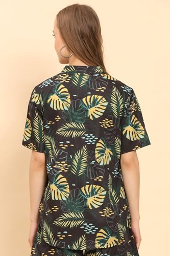 Image of Womens Casual Shirt Soft Beach Shirts Floral Tropic Print V Neck T-Shirt Short Sleeve Button Up Tops