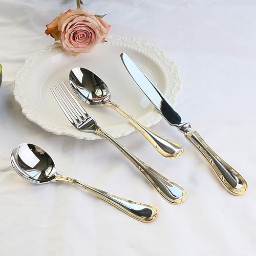 36 Pieces Silverware Set,18/8 stainless steel set for 12,Flatware set Water droplet gold/silver, Fine Silverware set and Dishwasher Safe 02