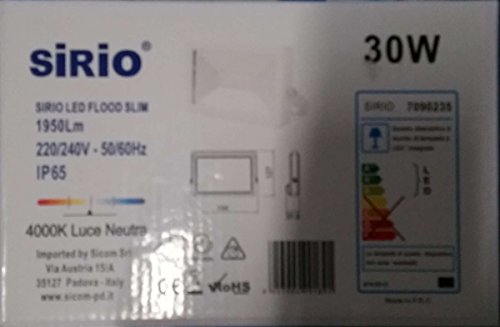 Sirio led flood slim 1950lm 220/240v 50/60hz ip65