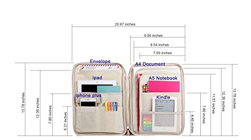 Lazyaunti Zipper Portfolio Organizer A4 Note Pouch-Waterproof Document Bags/Zipper Binder/Paper Case for 12.5" Mac,Tablet,Pens,washi Tape,Journals,Sketch Books(Grey Blue Leaf)