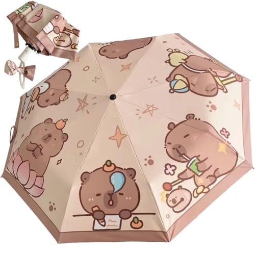 Vuogli 折りたたみ傘 かわいい カピバラ プリント 雨傘 日よけ傘 ワンタッチ 自動開閉 晴雨兼用 8本骨 女性用 女の子用
