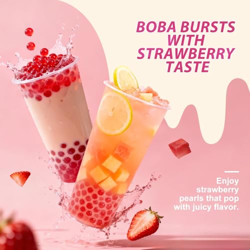 Image of Soeos Strawberry Popping Boba Pearls, 550g(1.2 lbs)