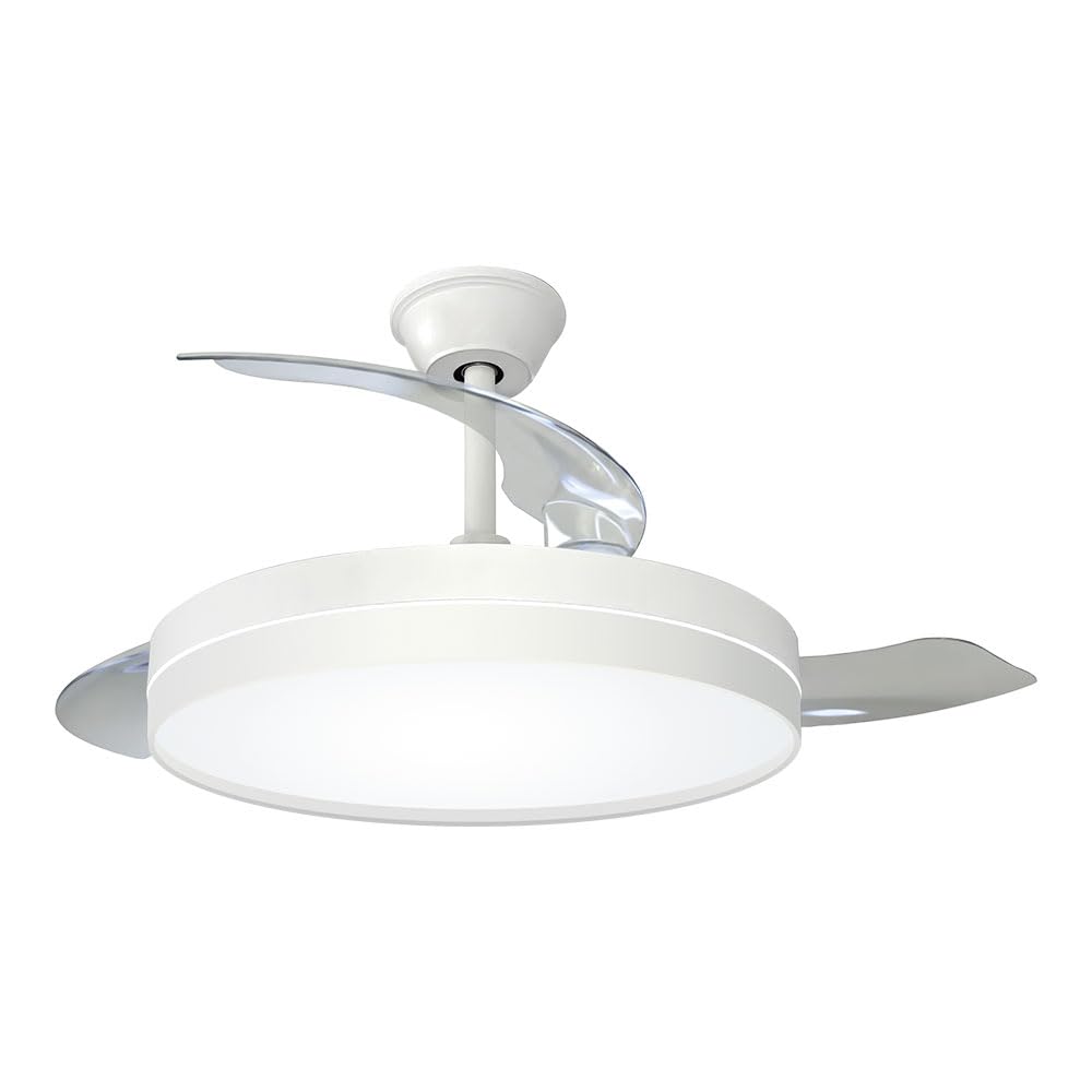 EDM Ventilador de Techo Blanco con Luz 3CCT, Motor DC 36W, 3 Aspas Transparentes Retráctiles, Mando a Distancia, Ø107 cm