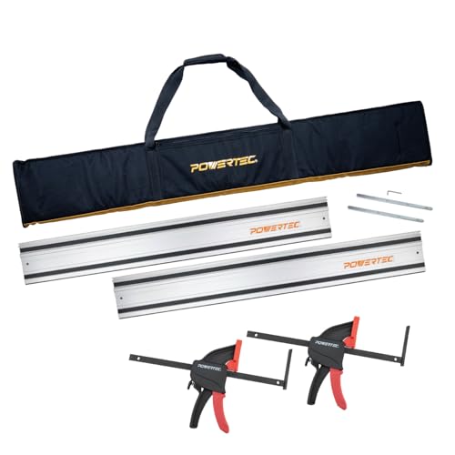 Image of POWERTEC 110 inch Track Saw Guide Rail Kit for Makita and Festool, Includes 2PK 55 inch Guide Rails, Protective Guide Rail Bag, 2PK Guide Rail Connectors, and 2PK Track Saw Clamps (71885)