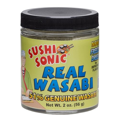 Sushi Sonic 51% Real Wasabi Powder, for Sushi, Sashimi, Snack Topping, No Dyes or Fillers, 2 oz jar