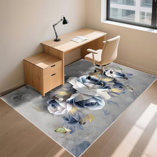 Tapis chambre bébé fille bleu gris 70x140 cm floral moderne - 8