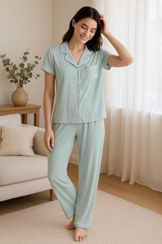 Image of BORN Pajamas for Women Set Button Down, 2 Piece Pajama Sets, Soft Womens Pajama Sets