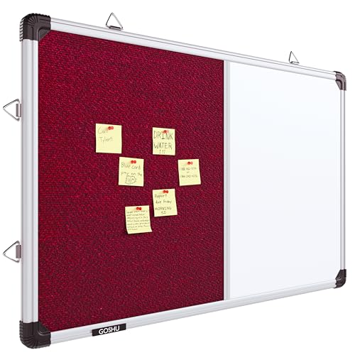 Image of GOSHU Combination White Board 2 feet x3 feet & Maroon Pin-Up Notice Board | Non-Magnetic Dual Board for Home, Office & School (Maroon, 2x3 feet, Pack of 1 Item)
