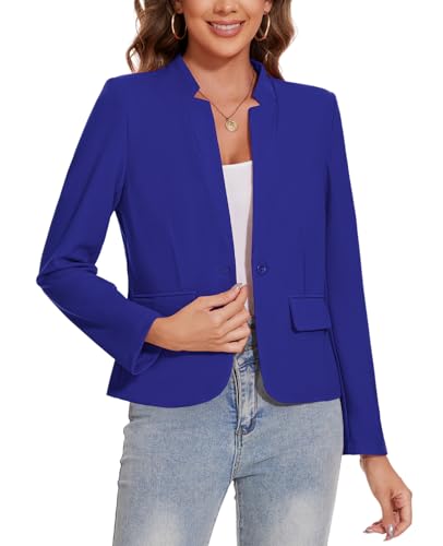 MINTLIMIT Blazers for Women Notched Collar One Button Jackets Lightweight Work Office Long Sleeve Blazer Suit Cardigan with Pockets,S,Royal Blue4