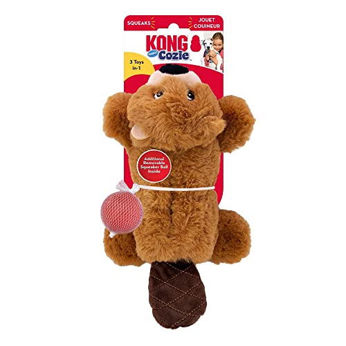 Jouet pour chien KONG Cozie Pocketz Castor SM peluche robuste avec sifflet