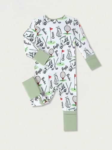 Image of Unisex Baby Bamboo Viscose Long Sleeve Romper, Cute Prints Zipper Footless Jumpsuit, Toddler One-Piece Outfits