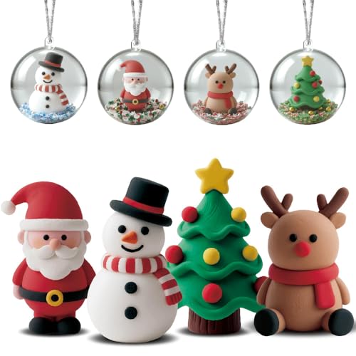 VKTEN Christmas Stocking Stuffer for Kids – Air Dry Clay Kit with 4 Cups, 4 Acrylic Balls with Chain, 8 Tools & Tutorials – DIY Holiday Ornaments & Crafts Gift for Boys & Girls