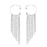 Rhinestone Long Tassel Earings, Bohemian Retro Tassel Long Dangle Chain Earrings Without Pierced Ear