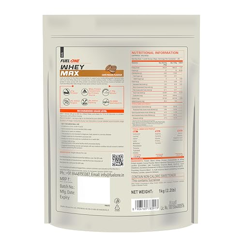 Image of FUELONE Whey Max (Cafe Mocha, 1kg / 2.2lbs) | Whey Protein Concentrate & Whey Protein Isolate | 27g Protein