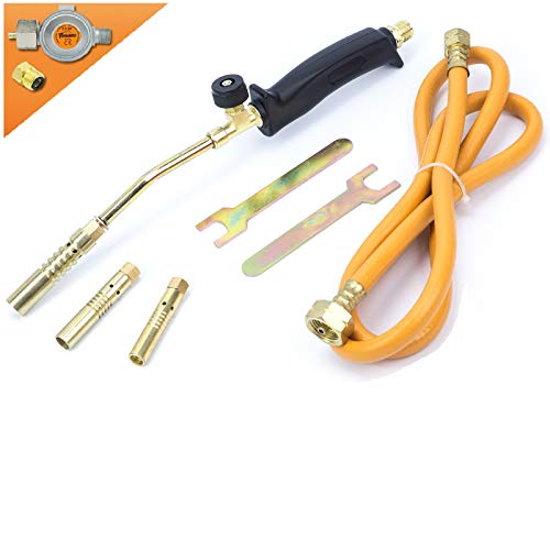 Gasbrenner 1,5 Meter Schlauch Handlötset Lötbrenner Handlötgerät Lötkolben Gasdruckregler Abflammgerät für Unkraut, Unkrautvernichtung, Anzünder, Bitumenbahnen Unkrautbrenner Brenner SN0015R2