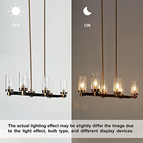 Zevni Chandeliers For Dining Room, 6-Light Black Gold Chandelier, Modern Kitchen Island Lighting With Seeded Glass Shade, 27" L #TOP6