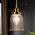 Pendant Light Kicthen Island, 1 Light Gold Pendant Hanging Light Fixtures, Modern Adjustable Pendant Light with Seeded Glass Shade