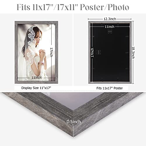 11X17 Frame Rustic Grey, Natural 11 By 17 Picture Frame, Retro 17X11 Canvas Poster Frame, Distressed Gallery Family Concert Portrait Photo Frame, Anniversary/Birthday/Wedding/Thank You/Christmas Gift #TOP5