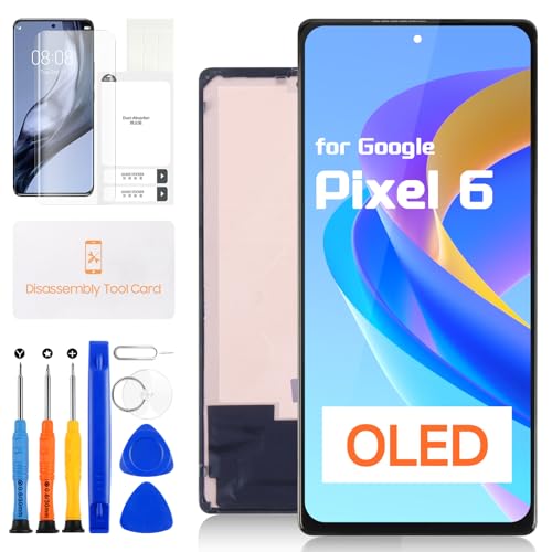 OLED for Google Pixel 6 Screen Replacement - for Google Pixel6 LCD Display Touch Screen for Google Pixel 6 GB7N6 G9S9B16 LCD Digitizer Assembly with Kits (Black with Fingerprint Function)