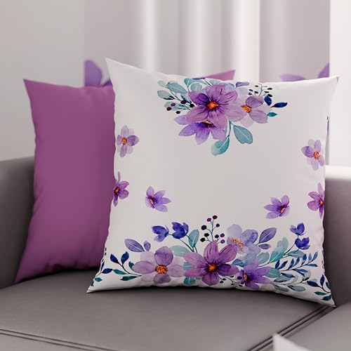 PETTI Artigiani Italiani - Lot de 2 Taies d'Oreillers 80x80 cm 100% Microfibre Hypoallergénique, Housse Oreiller Rectangulaire Floral Lilas, Paquet de 2,...