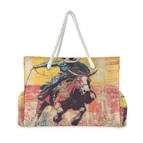 Western Cowboy Wild West Colorful Waterproof family beach bag with zipper women tote bags for work for Travel Gym Vacation2