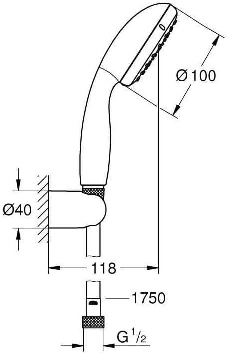 GROHE Vitalio Start 100 - Wall Holder Hand Shower Set (2 Spray Hand Shower 10 cm with Water Saving Technology and Anti-Limescale System, Wall Shower/Bath Holder, Shower Hose 1.75 m), Chrome, 27950000