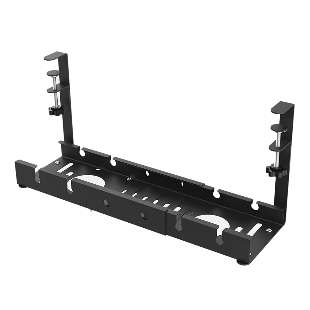 Jnchdghwa Black Retractable Power Strip Cord Holder No Drilling Extendable Under Desk Cable Management Metal Cable Tray Under Desk Cable Management Metal Tray