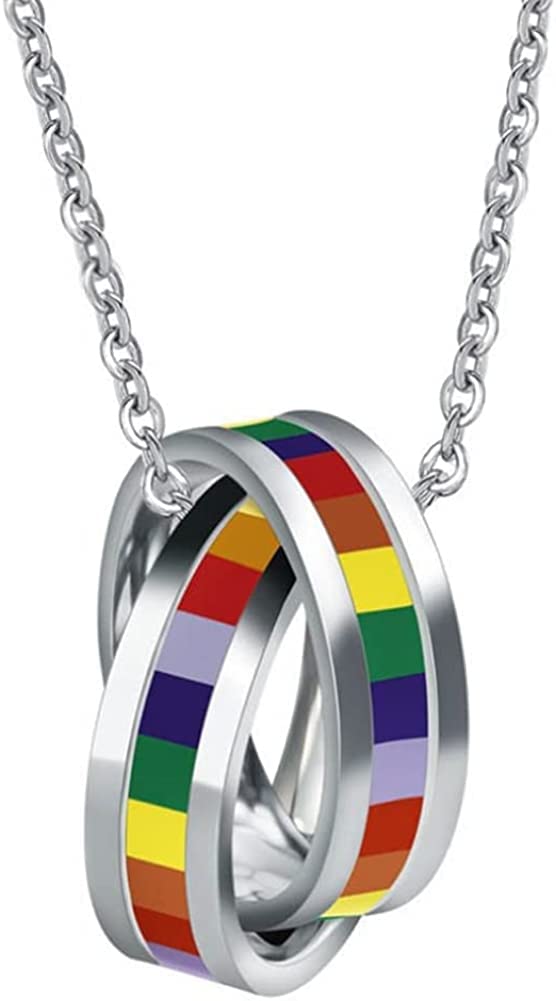 chichengnianChicennian LGBT Pride Stainless Steel Rainbow Necklace Peace Love Dog Tag Pendant for Men and Women