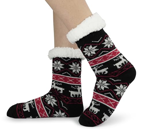 Image of BenSorts Women Winter Thick Slipper Socks with Grippers Non Slip Warm Fuzzy Socks Christmas Gifts