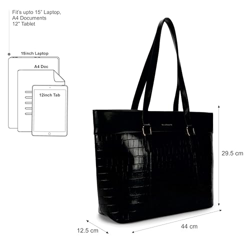 Image of Fastrack Croco Core Laptop Tote for Women, Women's Faux Leather Shoulder Bag, Fits 15-Inch Laptop, Organised Office Bag with Zip Pockets, Work and College Bag for Girls