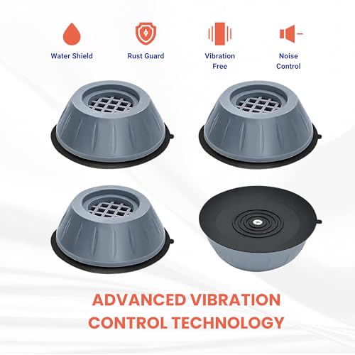 Image of SoraChi Washing Machine Stand Set of 4 Anti Vibration Pads | Elevated Plastic Feet Reduce Noise & Vibrations | Protects Against Water Damage Rust | for Front Load Top Load Semi Automatic (6x6cm)