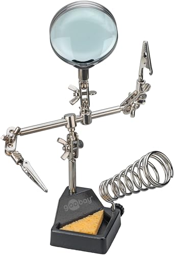 Goobay Troisième main avec loupe & support de fer à souder - Aide au soudage pour travaux de précision avec pinces crocodile flexibles et base robuste -...